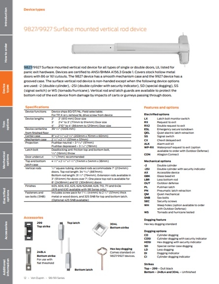 Picture of Von Duprin 9827EO / 9927EO Surface Mounted Vertical Rod Device