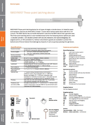 Picture of Von Duprin 9857EO / 9957EO Three-Point Latching Panic Device