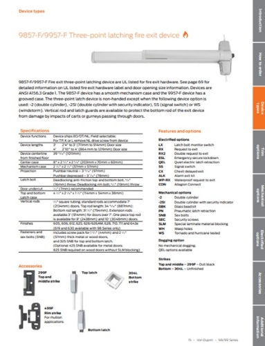 Picture of Von Duprin 9857EO-F / 9957EO-F  Three-Point Latching Fire Exit Device