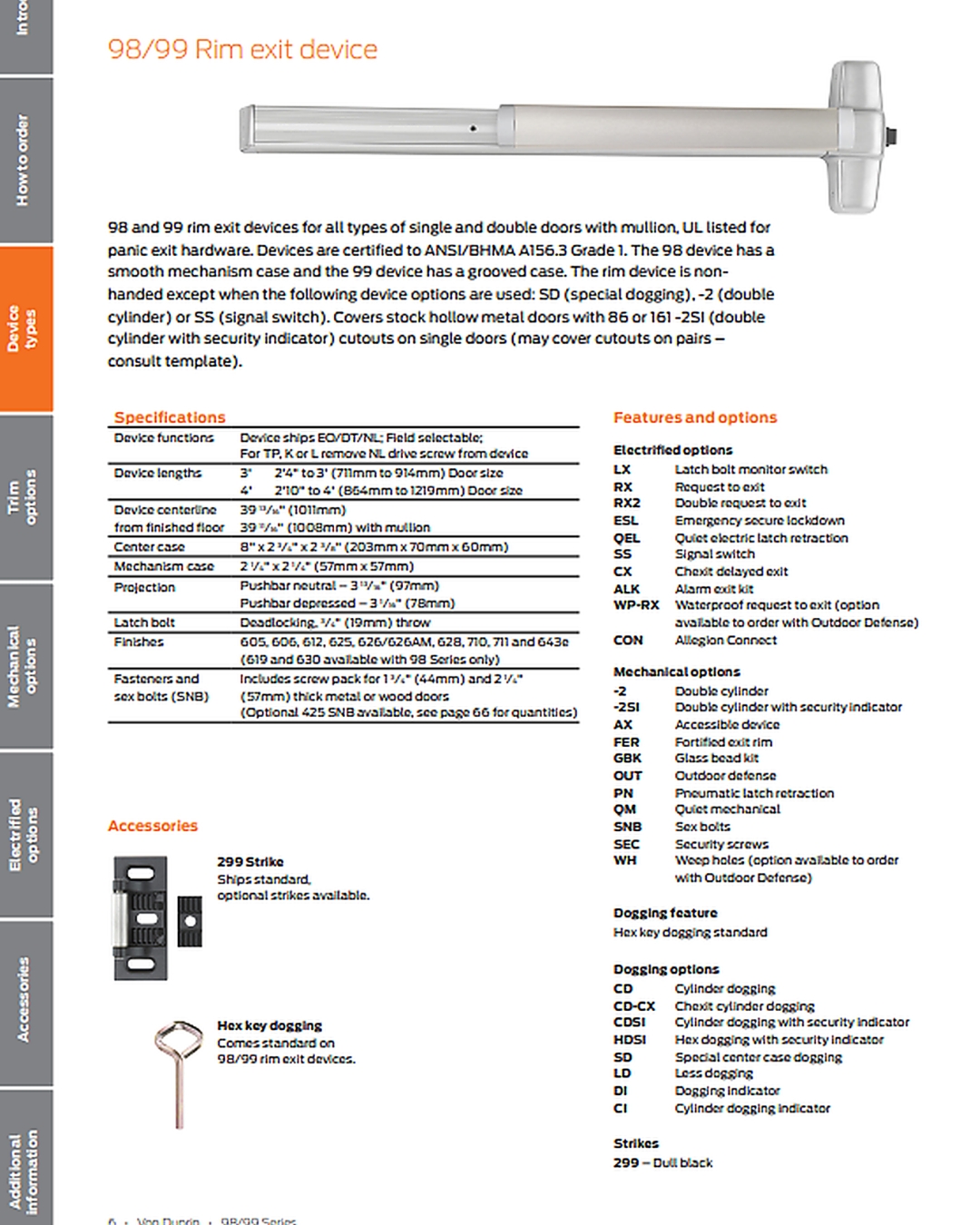 Picture of Von Duprin 98NL / 99NL Rim Panic Exit Device, With 990NL Night Latch Trim