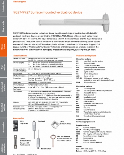 Picture of Von Duprin 9827TP-BE / 9927TP-BE Surface Vertical Rod Panic Exit Device, With Thumbpiece Trim